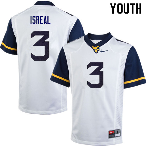 NCAA Youth David Isreal West Virginia Mountaineers White #3 Nike Stitched Football College Authentic Jersey UR23B70YT